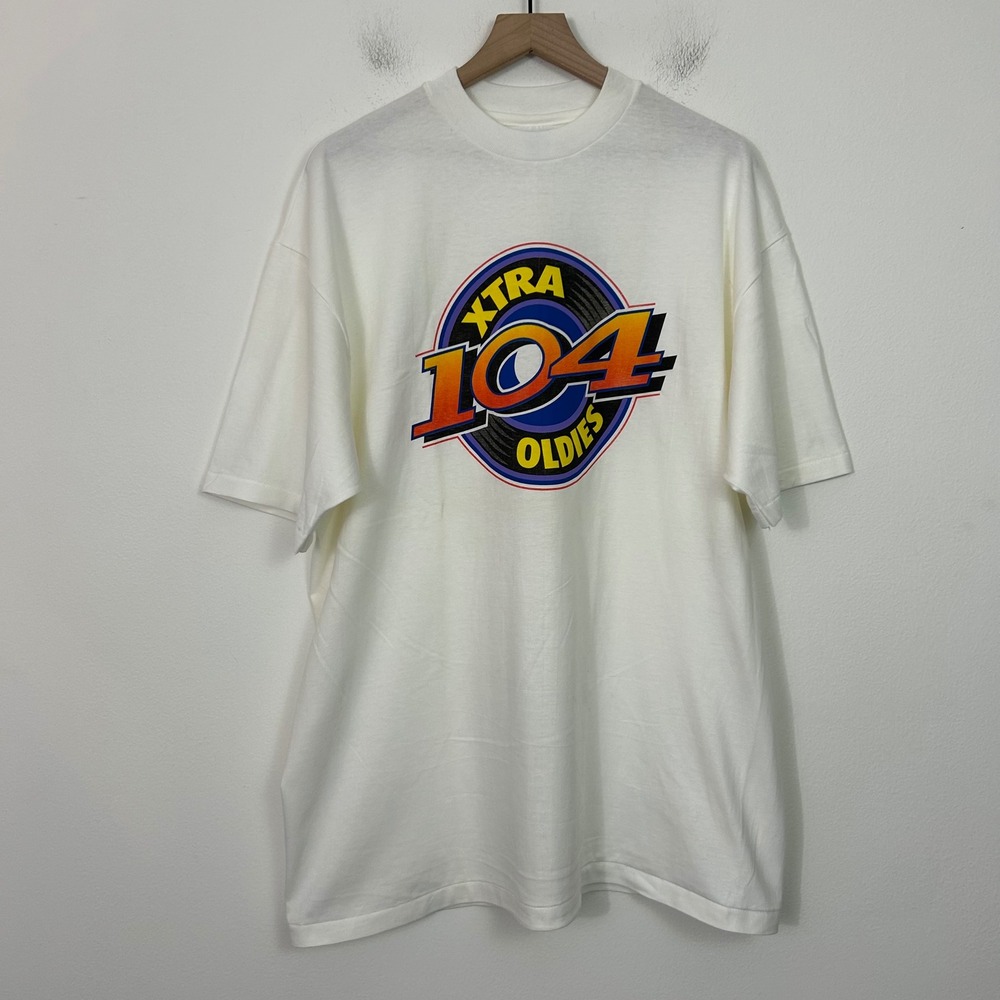 Vintage Hanes Beefy-T XTRA 104 Oldies Radio Station Mens XL T-Shirt‎ White USA